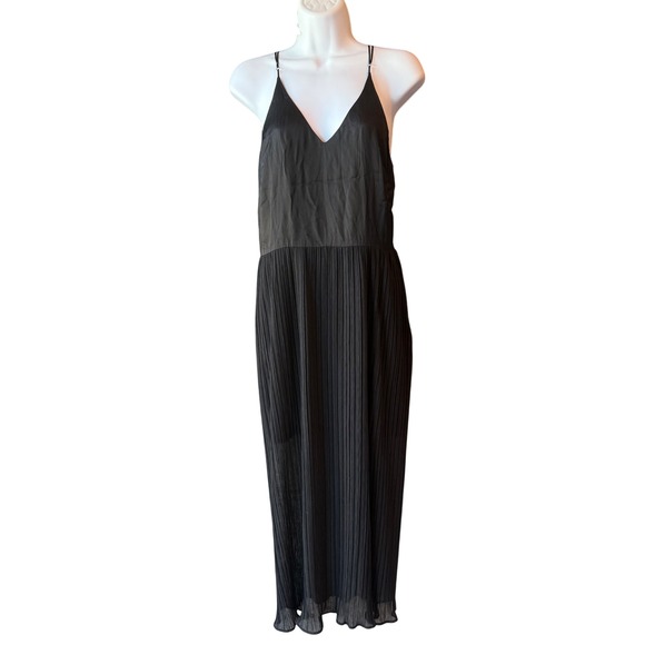 Sandro Paris Black Pleated Midi Slip Dress Women's Size 1 (Small) Cocktail - Picture 1 of 9
